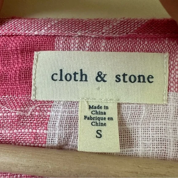 ANTHRO Cloth & Stone Pink Plaid Linen Blend Button Back Blouse SZ Small - Picture 5 of 9